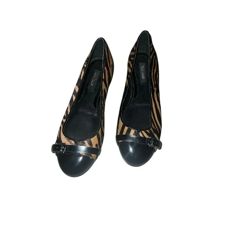 ✨White House Black Market Barcelona Women Ballet Sz 8 Flats Tiger Faux Fur✨